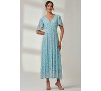 Jolie Moi Evelyn Angel Sleeve Mesh Maxi Dress In Green Green 8