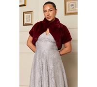 Jolie Moi Faux Fur Bolero Jacket In Burgundy