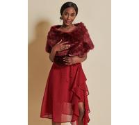 Jolie Moi Faux Fur Wrap Cover Up In Wine Wine