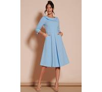 Jolie Moi Fold Neckline Sleeved Midi Dress In Light Blue Light Blue 20
