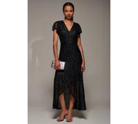 Jolie Moi Frill Short Sleeve Sequin Maxi Dress In Black Black