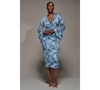 Jolie Moi Frill Sleeve Pleated Wrap Midi Dress In Blue Blue 18