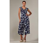 Jolie Moi Frill Tie-Front Jumpsuit In Mid Navy Mid Navy