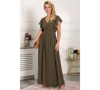 Jolie Moi Frilly Shoulder Chiffon Maxi Dress In Green Green 10
