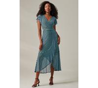 Jolie Moi Geo Print Ruffle Hem Mesh Maxi Dress In Blue Blue 20