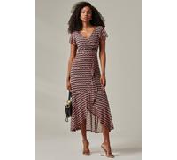 Jolie Moi Geo Print Ruffle Hem Mesh Maxi Dress In Pink Pink