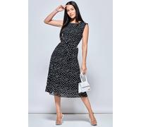 Jolie Moi Haniya Spot Print Pleated Chiffon Dress In Black Black 14