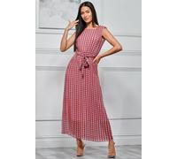 Jolie Moi Heart Print Pleated Chiffon Maxi Dress In Pink Pink 16