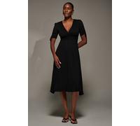 Jolie Moi Jersey Tie Sleeve Wrap Front Midi Dress In Black Black 16