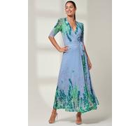 Jolie Moi Kinley Print Wrap Mesh Maxi Dress In Green Green 12