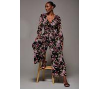 Jolie Moi Lace Wrap Tie Waist Long Sleeve Jumpsuit In Pink Pink 10