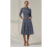 Jolie Moi Long Sleeve Button Up Midi Dress In Navy Navy 16