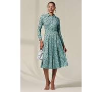 Jolie Moi Long Sleeve Button Up Midi Dress In Teal Teal 14