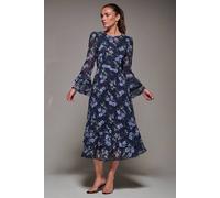 Jolie Moi Long Sleeve Chiffon Frill Midaxi Dress In Navy Navy 12
