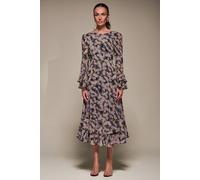 Jolie Moi Long Sleeve Chiffon Frill Midaxi Dress Multi 12