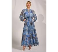 Jolie Moi Long Sleeve Chiffon Tiered Maxi Dress In Dark Blue Dark Blue