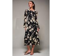 Jolie Moi Long Sleeve Frill Chiffon Midaxi Dress In Black Black 14