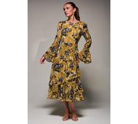 Jolie Moi Long Sleeve Frill Chiffon Midaxi Dress In Mustard Mustard 10