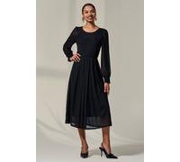 Jolie Moi Long Sleeve Mesh Midi Dress In Black Black