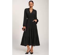 Jolie Moi Long Sleeve Textured Satin Maxi Dress In Black Black