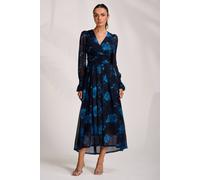 Jolie Moi Long Sleeve V Neck Mesh Maxi Dress In Navy Navy
