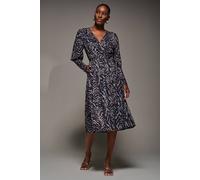 Jolie Moi Mesh Long Puff Sleeve Wrap Midi Dress In Brown Brown 14