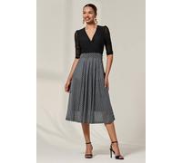Jolie Moi Mesh Two Tone Half Sleeve Midi Dress In Black Black