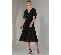 Jolie Moi Metallic Spot Chiffon Pleated Dress In Black Black 8