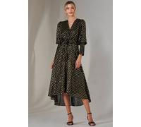 Jolie Moi Metallic Spot Print Puffy Sleeve Maxi Dress In Black Black 8