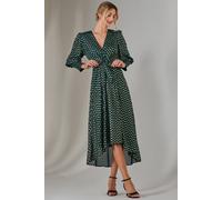 Jolie Moi Metallic Spot Print Puffy Sleeve Maxi Dress In Dark Green Dark Green 8