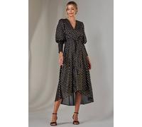 Jolie Moi Metallic Spot Print Puffy Sleeve Maxi Dress In Navy