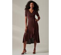 Jolie Moi Metallic Tie Waist Wrapped Maxi Dress In Red Red 8