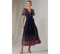 Jolie Moi Mirror Print Mesh Wrap Maxi Dress In Navy Navy 8