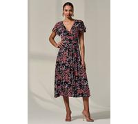 Jolie Moi Mock Wrap Jesery Midi Dress In Black Black