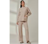 Jolie Moi Mockneck Pocket Knit Jumper In Light Beige Light Beige S/M