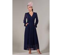 Jolie Moi Petite Long Sleeve Mesh Maxi Dress In Navy Navy 10