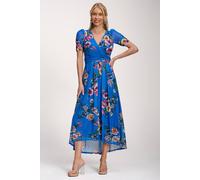 Jolie Moi Petite Mesh Print Dip Hem Maxi Dress In Royal Royal