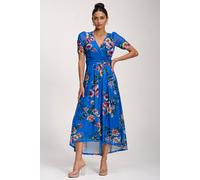 Jolie Moi Petite Mesh Print Dip Hem Maxi Dress In Royal Royal