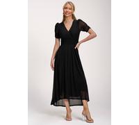 Jolie Moi Petite Mesh Ruched Sleeve Maxi Dress In Black Black