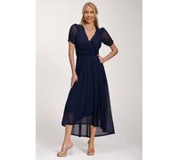 Jolie Moi Petite Mesh Ruched Sleeve Maxi Dress In Navy Navy