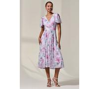 Jolie Moi Petite Mesh Short Sleeve Wrap Midaxi Dress In Light Pink Light Pink