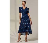 Jolie Moi Petite Wrap Front Ruched Sleeve Midi Dress In Navy Navy