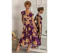 Jolie Moi Piper Dip Hem Mesh Maxi Dress In Dark Mauve Dark Mauve