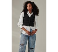 Jolie Moi Plain Button Up Waistcoat In Black Black