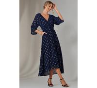 Jolie Moi Plain Gold Spot Chiffon Dress In Navy Navy