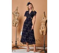 Jolie Moi Plunge Neckline Keyhole Chiffon Maxi Dress In Navy Navy 16