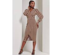 Jolie Moi Print Long Sleeve Jersey Pencil Dress Multi 10
