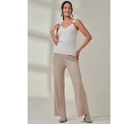 Jolie Moi Ribbed Knit Wide Leg Trousers In Light Beige