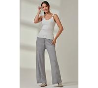 Jolie Moi Ribbed Knit Wide Leg Trousers In Light Grey