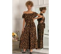 Jolie Moi Ruffle Neck Jersey Jumpsuit In Brown Brown